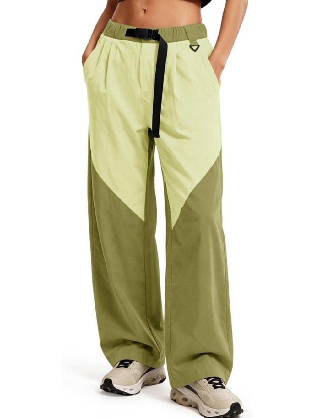 Stylish Women's Color Block Wide Leg Cargo Pants with Belt - Perfect for Hiking